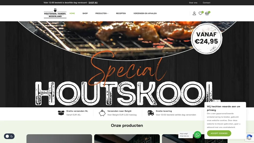 Screenshot van de website houtskoolhandel.nl