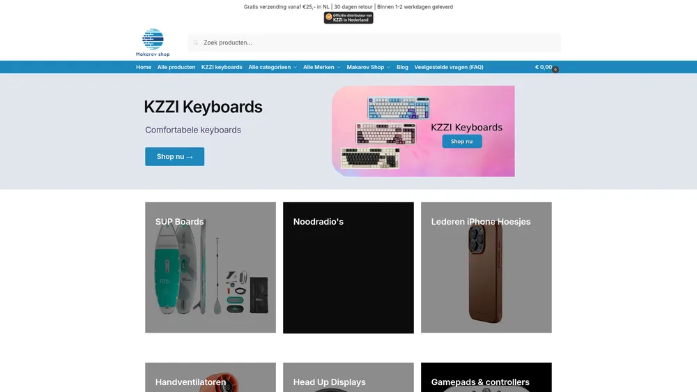 Screenshot van de website makarovshop.nl