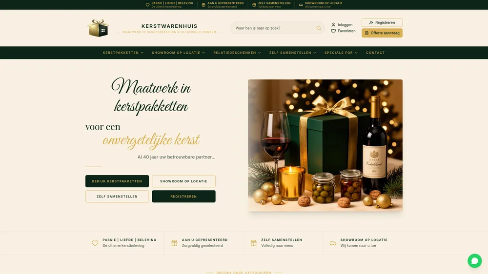 Screenshot van de website kerstwarenhuis.nl