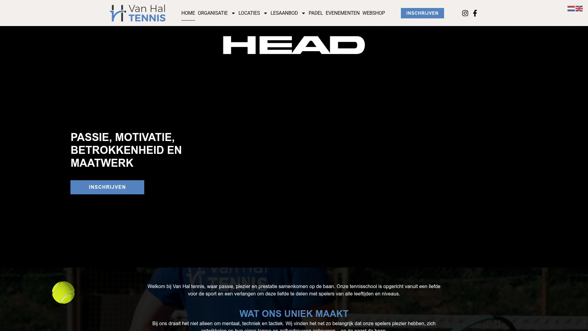 Screenshot van de website vanhaltennis.nl